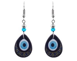 Teardrop Blue Evil Eye Nazar Mandala Graphic Dangle Earrings - Womens Fashion Ha - £11.67 GBP