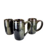 Pottery Mugs Green Brown Glaze Set of Three Coffee Mugs - £21.08 GBP