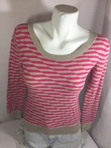 gap womens Blouse Size XS Long Sleeve Scoop Neck Pink Gray Striped Bin55#12 - £18.33 GBP