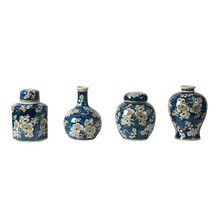 A&amp;B Home Blue and White Hand Painted Floral Pattern Blue Vases with Lid Set of 4 - £51.43 GBP