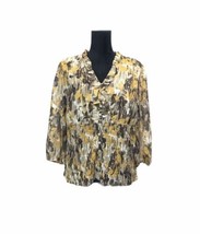 Cato Womens XL Brown &amp; Yellow Patterned blouse With Elastic Waist &amp; Button - $13.27