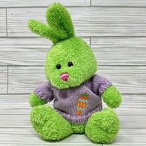 Walmart Vintage Green Bunny Rabbit Plush Purple Sweater Embroidered Carrot 8 In - $14.84
