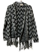 Open front Cardigan Sweater Black gray chevron fringe Size medium PINK ROSE - $14.84