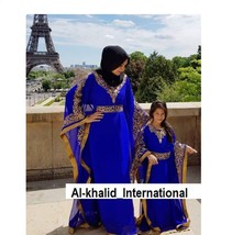 Moroccan Blue Georgette Kids Ramadan Dress Wedding Dubai Kaftan Girls Sp... - £47.99 GBP