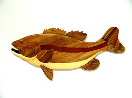 Largemouth Bass Fish Fishing Intarsia Wood Wall Art Home Decor Plaque Lodge New - £46.11 GBP