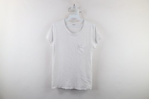 Madewell Womens Small Distressed Jersey Knit Crewneck Pocket T-Shirt White - $24.70