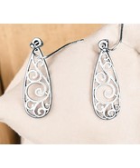 Vintage Boho Silver Dangle Earrings – 1.5&quot; Retro Teardrop Statement Jewelry - $10.88