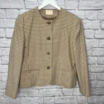 Pendleton Womens Cream Brown Gingham Plaid Blazer Wool Size 16 Button Front  - £39.52 GBP