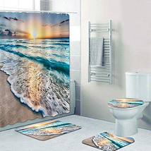 Shower Curtain with Bath Rug Non-Slip Soft Toilet Lid Cover for Bathroom,Waterpr - £49.71 GBP