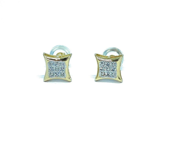 14K Solid Gold 6.5mm Square Micro Pave Cubic Zirconia Studs Earrings - £84.72 GBP