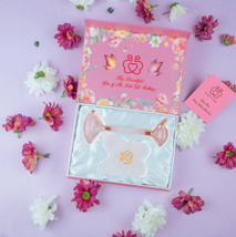 Premium Rose Quartz Face Roller Pink Jade Roller + Rare Butterfly Gua Sha SET - £15.13 GBP