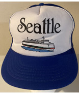 Vintage Seattle Washington Tourist Blue Snapback Hat Ship Cruise - $32.76 CAD