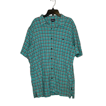 Patagonia Mens SS Shirt Size XL Teal With Red White Check Organic Cotton Outdoor - £23.22 GBP