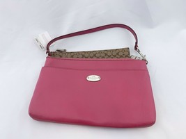 NWT COACH Leather Sunset Red Wristlet/Wallet/Clutch W/Khaki Sign.Pouch F52598 - £53.87 GBP