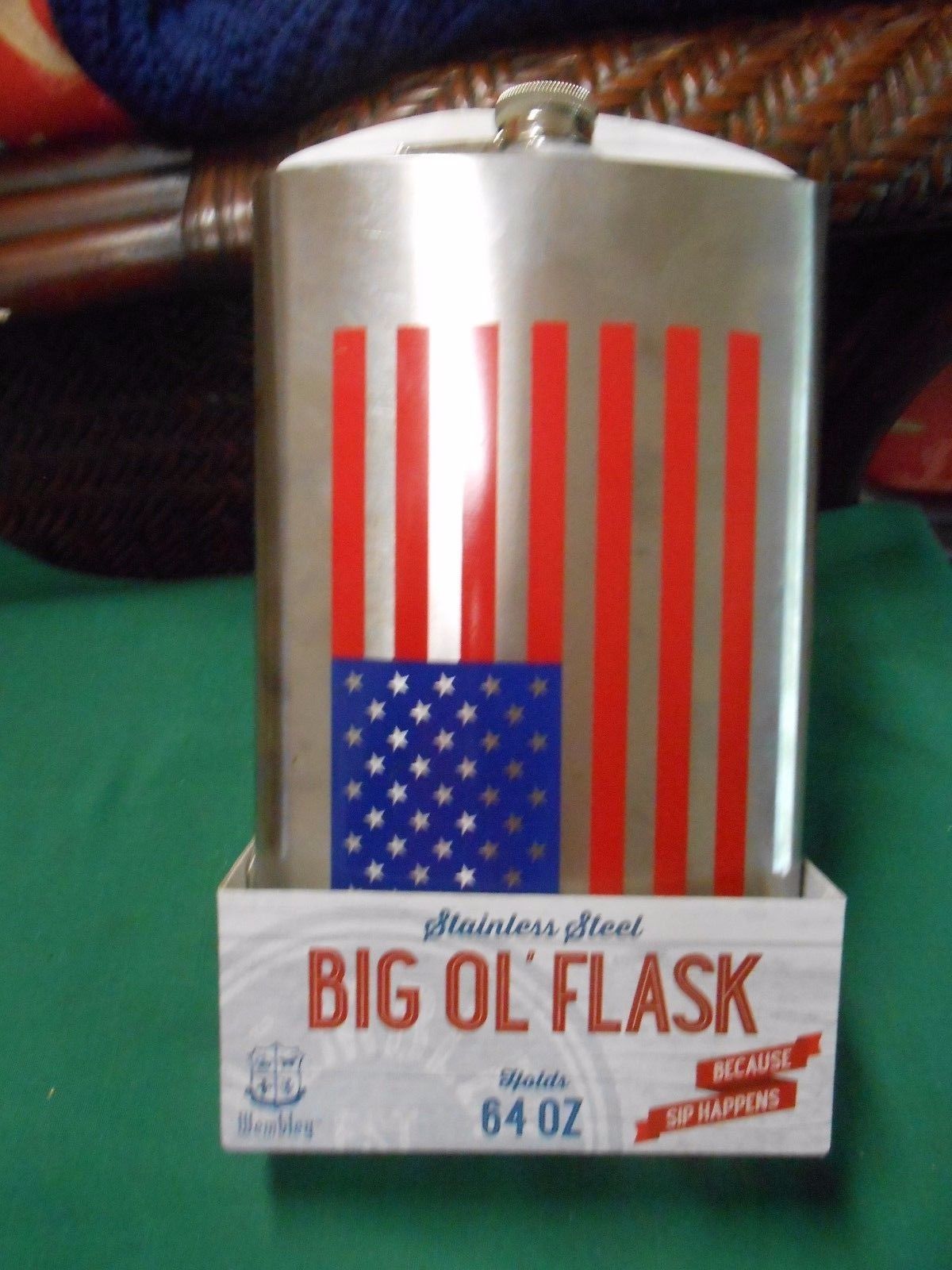 Primary image for NEW...Stainless Steel BIG OL FLASK "Because Sip Happens".......-FREE POSTAGE USA