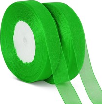 Christmas Ribbons 2 Rolls 100 Yards Christmas Organza Ribbons 0.8 Inches Wide Ho - £15.07 GBP