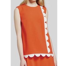 Victoria Beckham Women Twill Top Blouse Scalloped Trim Tank Orange White... - $19.96