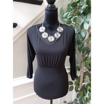 White House Black Market Blouse Top Womens Small Black Stretch Slit Long Sleeve - $25.74