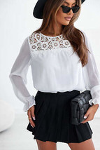 White Lace Patch Sheer Flounce Sleeve Blouse - £18.66 GBP