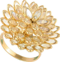 Cluster Rainbow Moonstone Statement Flower Ring in 14k Solid Yellow Gold - £1,038.37 GBP
