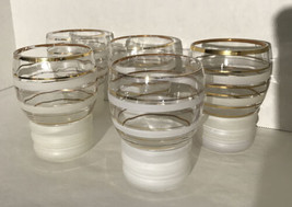 (5) Vtg Retro Mid Century Modern Frosted White Gold Drinking Glasses Tumbler MSM - £18.55 GBP