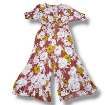 Ces Femme Jumpsuit Size Medium V-Neck Front Wrap Wide Leg Floral Bohemia... - $37.55