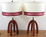 Matched Pair Mid-Century Danish Modern Cherry Wood Four Leg Table Lamps ... - $256.41