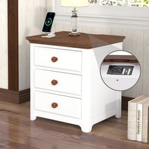 Merax White Modern Rustic Nightstand With Drawer And Sockets And Usb Ports Night - £166.24 GBP