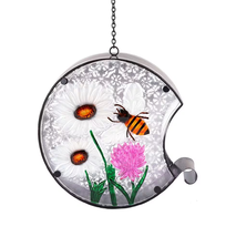 NEW Bumble Bee Decorative Floral Hanging Bird Feeder Glass &amp; Metal 10 x 16.75 in - £11.82 GBP