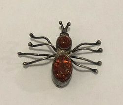 Vintage Natural Amber 925 Sterling Silver Animal Spider Brooch Pin Unsigned - £30.97 GBP