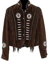 New Men Western Cowboy Jacket Dark Brown Color Fringes Suede Leather Jacket - £142.63 GBP