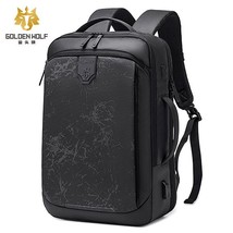 Goloen Wolf Men&#39;s Backpack 15.6 Inch Laptop Bagpack Unisex Office Work Black Moc - £46.12 GBP