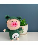 Amigurumi Cute Pig Crocheted, Cute Pig Wearing A Frog Costume Crocheted ... - $53.49 CAD