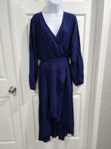 KorMei Women Long Sleeve VNeck Blue High Low Flowy Party Long Maxi Dress XL - $18.66