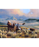 Art Cowboys in the wild feed cows Oil painting Giclee Art Printed on canvas - £6.88 GBP+