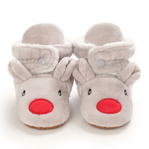 Baby Cozy Fleece Booties Gray Christmas Reindeer Newborn Shoes Toddler Footwear - £12.71 GBP