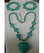 Vintage Silver-tone Faux Turquoise Heart Pendant Necklace &amp; 2 Bracelets - $67.32