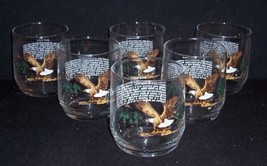 Set of 6 Vintage Bald Eagle American Wildlife On The Rocks Bar Glasses EX - $10.00