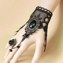 Handmade Black Rhinestone Drop Black Lace Arm Bracelet - £6.25 GBP
