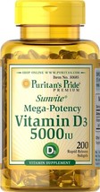 Puritan&#39;s Pride Mega-Potency Vitamin D3 5000 IU Softgels - 200 Count - £7.53 GBP