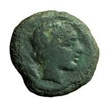 Ancient Greek Coin Gela Sicily Tetras AE16mm Bull / River God Gelas 03923 - $21.59