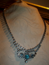 Vintage Prong set Two Tone Blue Rhinestone Necklace - £11.82 GBP