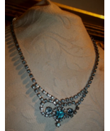 Vintage Prong set Two Tone Blue Rhinestone Necklace - £11.67 GBP