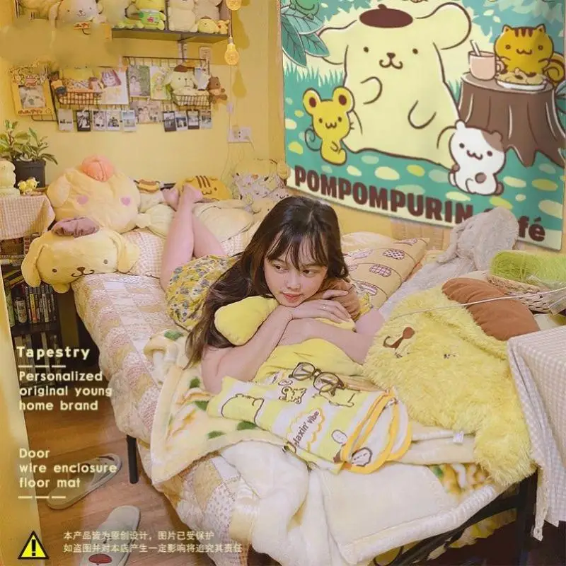 Kawaii Sanrio Cartoon Purin Tapestry Cute Pompompurin Room Decor Y2K Room - £23.27 GBP+