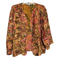 Chicos Womens Multicolor 100% Silk Open Front Jacket Cardigan Lightweigh... - £29.28 GBP