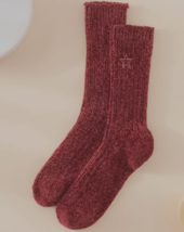 Warm &amp; Fuzzy Mid Tube Socks Comfortable Heart Pattern Crew Length Socks BURGUNDY - £3.95 GBP