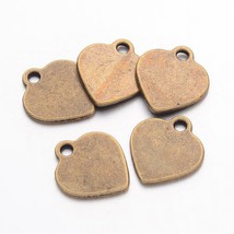 10 Metal Stamping Blanks Heart Charms Antiqued Bronze Pendants Tags - £3.13 GBP