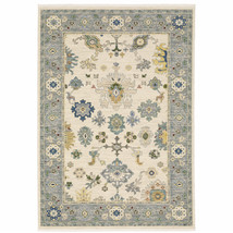 8 X 11 Ivory Blue Grey Teal Gold Green And Rust Oriental Power Loom Stain - €749,73 EUR