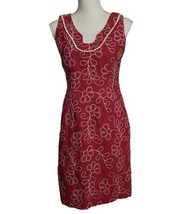 Chadwicks Dress Floral Embroidery Sheath Sleeveless Linen Blend Pink Whi... - $22.76