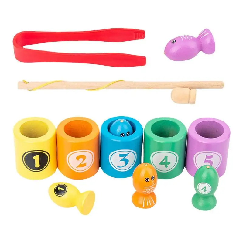 Magnetic Wooden Fishing Game Toy Montessori Education Toys Digital Color - £16.07 GBP+